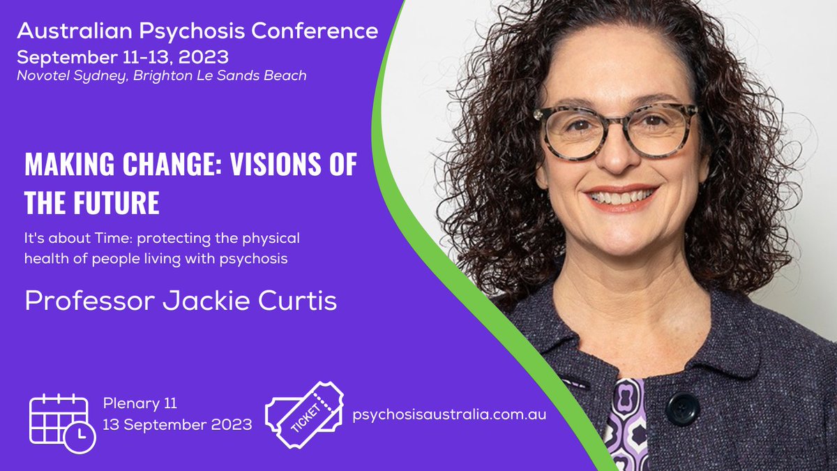 ⏰ LAST DAYS TO PURCHASE TICKETS ⏰ Professor @jackie_curtisAU will present at #AUSPC2023 on protecting the physical health of people living with psychosis. Got your tickets yet? 🎟 psychosisaustralia.com.au/apc-2023-progr… #AUSPC2023 #bethebridge