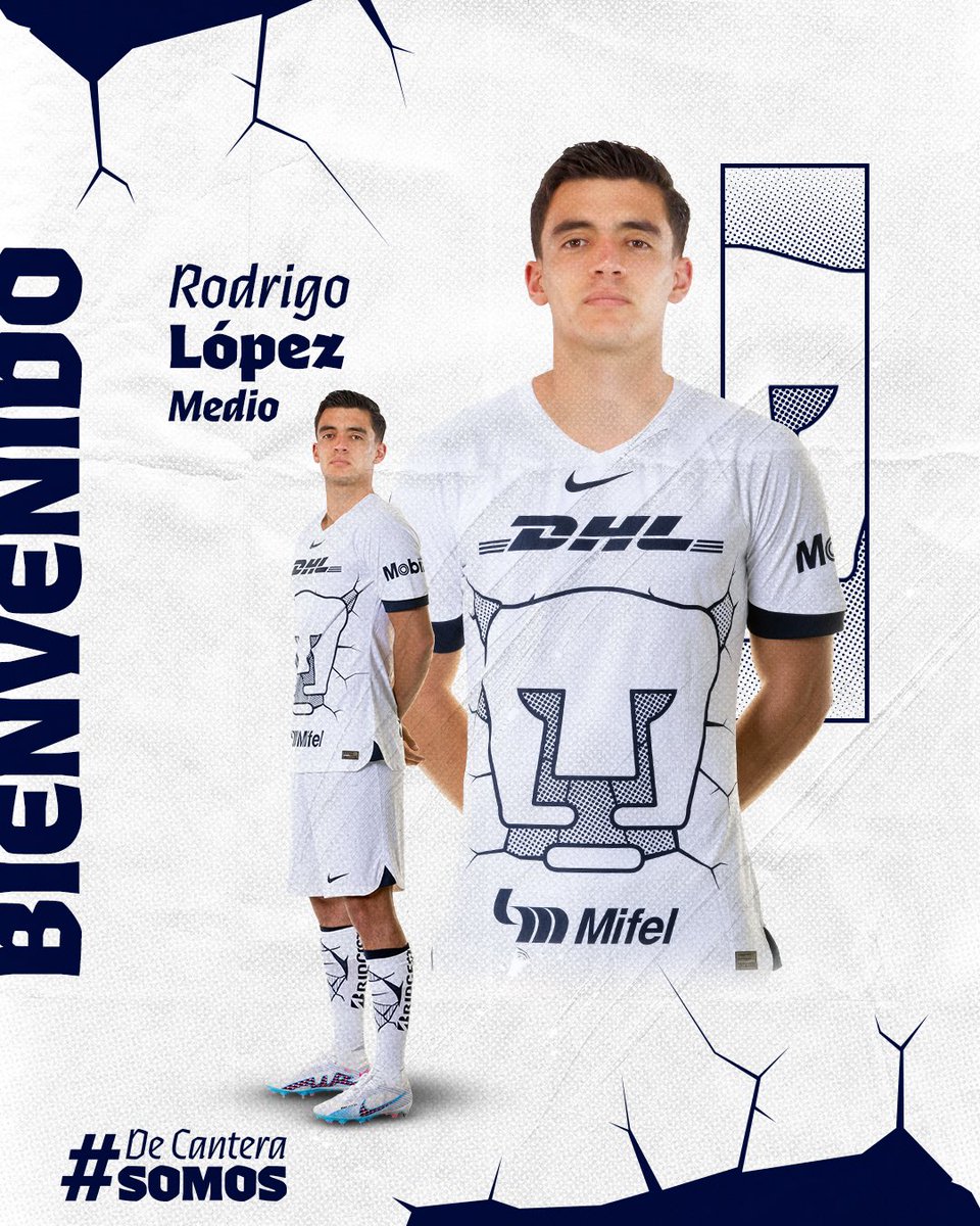 PumasMX's tweet photo. Mexicano y con garra, Rodrigo López se integra al medio campo de los Pumas para dar su máximo nivel. 🐾

¡Bienvenido a tu nueva familia! 🙌

#DePumasSoy  #DeCanteraSomos https://t.co/bm3AvGzjWS