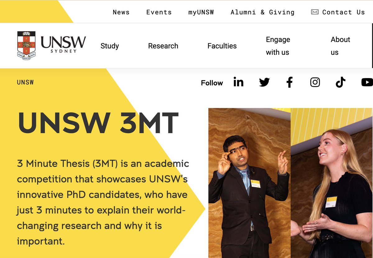 DrSonuBhaskar's tweet photo. Last year, I had the honour of being a judge at the UNSW 3 Minute Thesis Competition, a remarkable event that showcases the incredible research journeys of budding scientists. Alongside the trailblazing Zina Kaye (@ZinaK), Professor Attila Brungs (@UNSW’s Vice-Chancellor and President) and Professor Jonathan Morris @Jonatha16752881 (UNSW’s Pro Vice-Chancellor Research Training & Entrepreneurship and Dean of Graduate Research), I had the privilege of witnessing the future of science unfold before our eyes.

It was a tough decision, I must admit, as each presentation was a testament to the dedication and passion these young researchers pour into their work. The joy of listening to their succinct and engaging summaries of intricate research topics was simply invigorating.

One presentation that left an indelible mark was by Scientia PhD candidate Merryn Baker @merryn_baker. Her work on diagnosing lung diseases through breath analysis was not only innovative but also presented with a flair that captured the attention of the entire judging panel.

As the new season of the UNSW 3 Minutes Thesis competition kicks off (check out the event here: [https://t.co/EpBZncMmev]), I find myself reminiscing about the inspiring moments from last year. To all the candidates participating this year, I'm sending my best wishes all the way from Japan. Embrace this opportunity to share your passions, your dreams, and your remarkable contributions to the world of #science.

May your dedication shine through. Keep pushing the boundaries of knowledge.

#3MT UNSW 2024: https://t.co/EpBZncMmev
Recap from last year: https://t.co/i96aL96b7r
#Science #Mentoring @EvelynMike7 @zinak