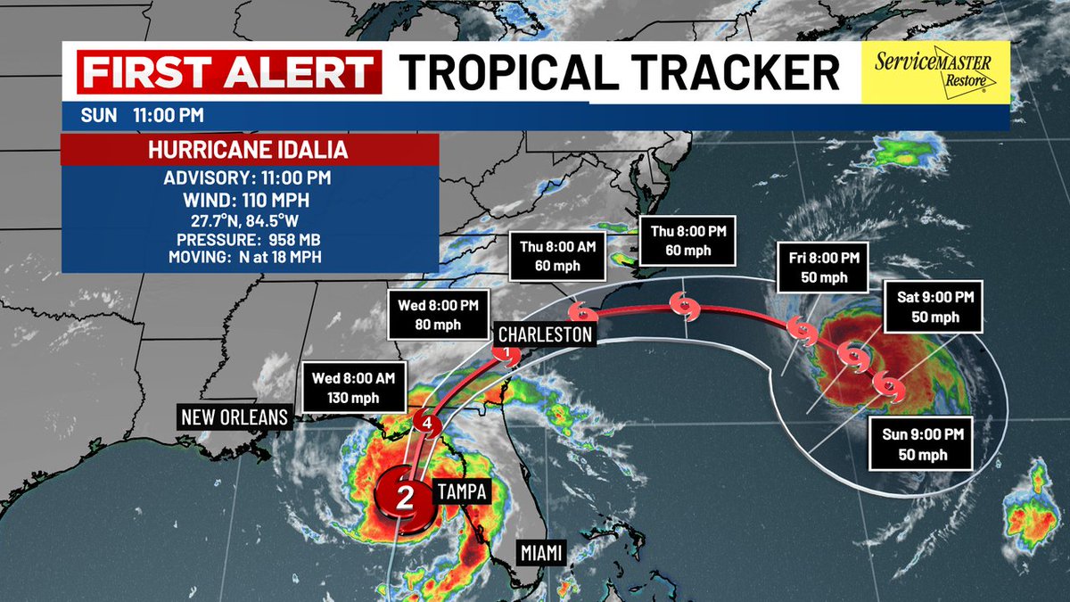 FIRST ALERT// Idalia Stronger// Forecast to be a category 4 at landfall with 130 mph winds.  NEW ... forecast to remain a hurricane until it crosses the GA/SC border.  Expect a high end tropical storm impact Wednesday afternoon through Thursday morning.  Stay with @live5news