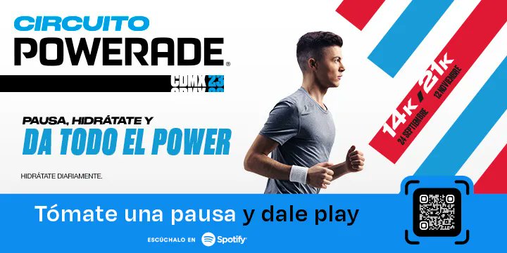 Los 14k del Circuito Powerade CDMX 2023 están muy cerca ¡Inscríbete ya!, aún estás a tiempo, inscríbete por sólo $450.°°en Tiendas Martí o en el link buff.ly/3PHAAb1:;. Da todo el power para cruzar la meta este 24 de septiembre.