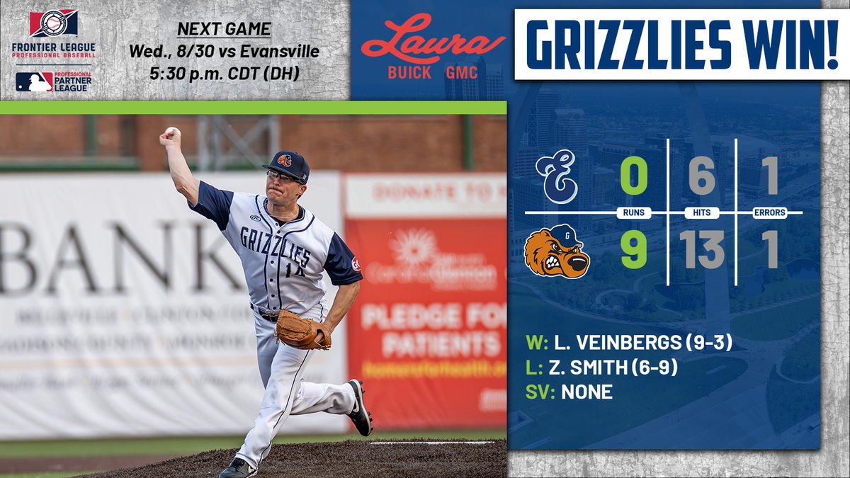 What a night! <a href="/LukasVeinbergs/">Lukas Veinbergs</a> pitches a shutout with 9 Ks, the offense scores in all but one inning, Jairus Richards sets a new <a href="/FLProBaseball/">Frontier League</a> stolen base record, and we blow out the Otters! West Division magic number down to 3... #GrizzUP🐻

Read more: gatewaygrizzlies.prestosports.com/sports/bsb/202…