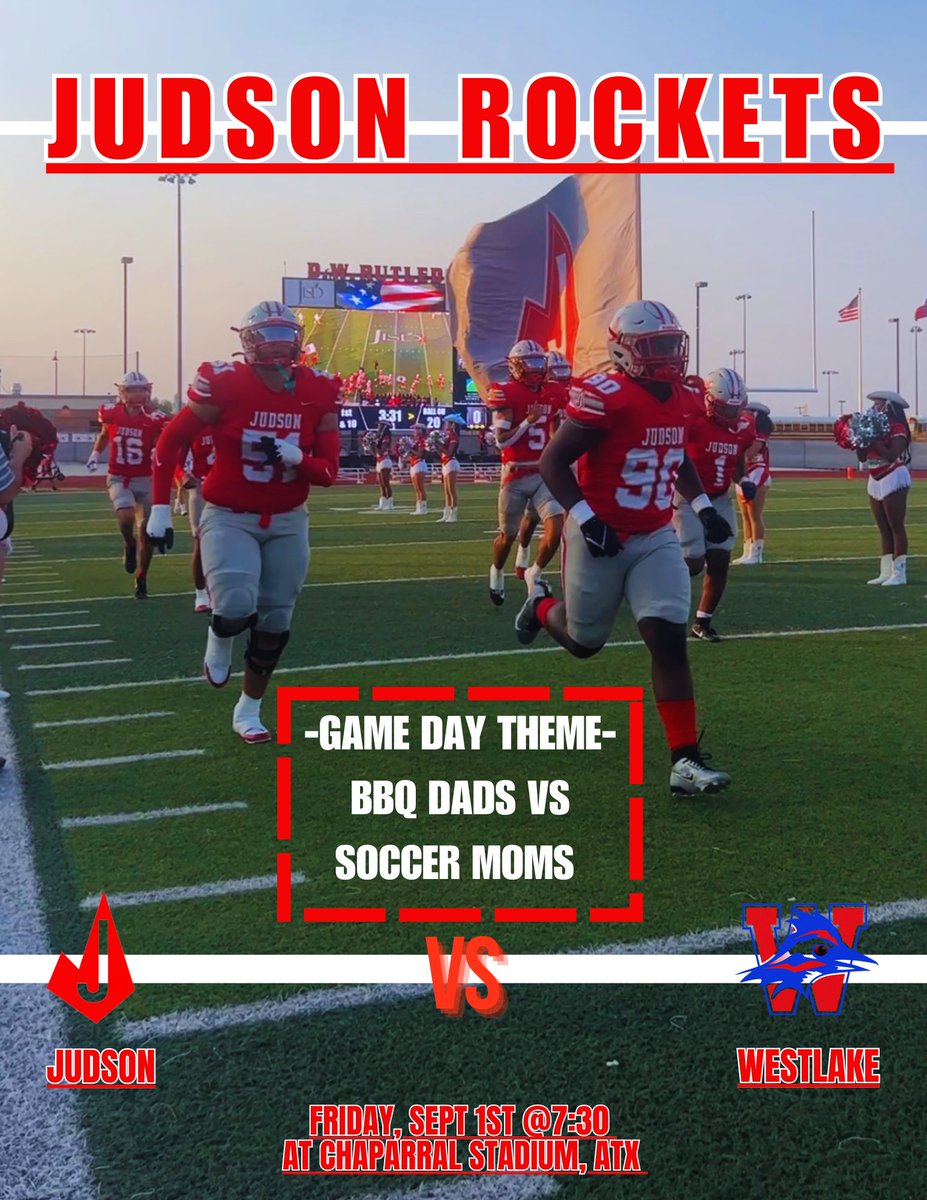 The Rockets will be facing off the Westlake Chaps this Friday at 7:30pm! #Rocketpride #txhsfb