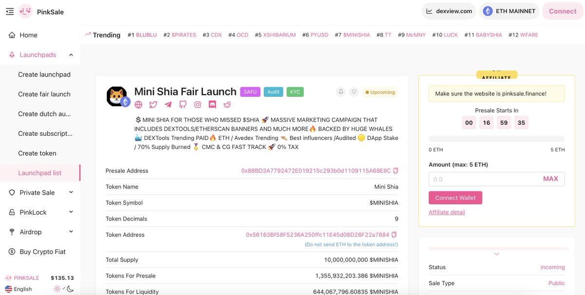 MiniShiaToken's tweet photo. 🐶📈 $MINISHIA just like a dog's bark rose high in Pinksale's Top Trending we are at #7 place right before the Start! 😱🥳🔥 #Trending #Bitcoin  #Ethereum #MiniShia https://t.co/2MnpOXOIZM