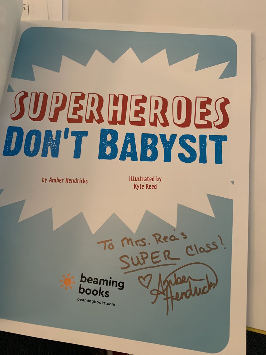MrsVRea's tweet photo. @ashayhen yay!!!! My Superheroes Don’t Babysit book came in! It was autographed to my class! Thank you Amber for writing a wonderful book and sending it to me! 🦸‍♀️ ❤️ https://t.co/BrAFBXuYEL