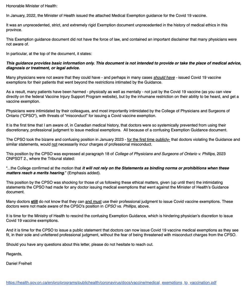LionAdvocacy's tweet photo. My letter to the Minister of Health &amp; the College of Physicians and Surgeons of Ontario about the need to let doctors be doctors - let them grant medical exemptions to the C19 💉 in their sole discretion, without threats of being charged with "misconduct."
Enough is enough. https://t.co/kphJvyQHEj