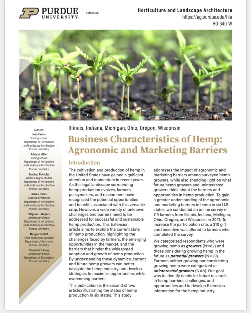 jeanzavalav's tweet photo. Exploring the expanding hemp sector can be intricate, especially with rising U.S. production. Our study sheds light on the barriers facing hemp growers in six states, offering insights into strategies for unlocking potential.
@PurdueHortLA 
https://t.co/i8wPJ7awXs https://t.co/zQY3gao7nc