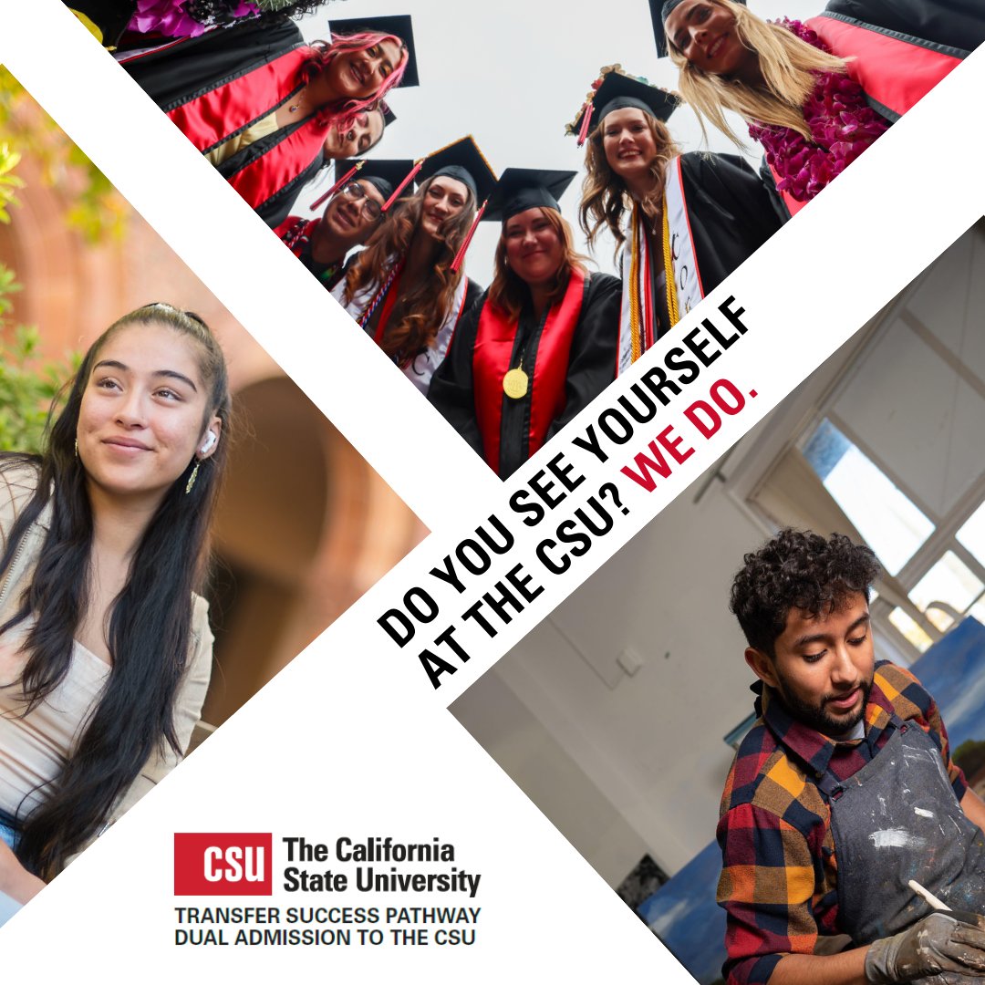 The CSU Transfer Success Pathway Program offers you:

✅Guaranteed admission to one of our 23 #CalState universities
✅Additional academic counseling
✅And more!

Find out if you’re eligible for the Transfer Success Pathway program: bit.ly/3OBAe3E
#TransferStudents