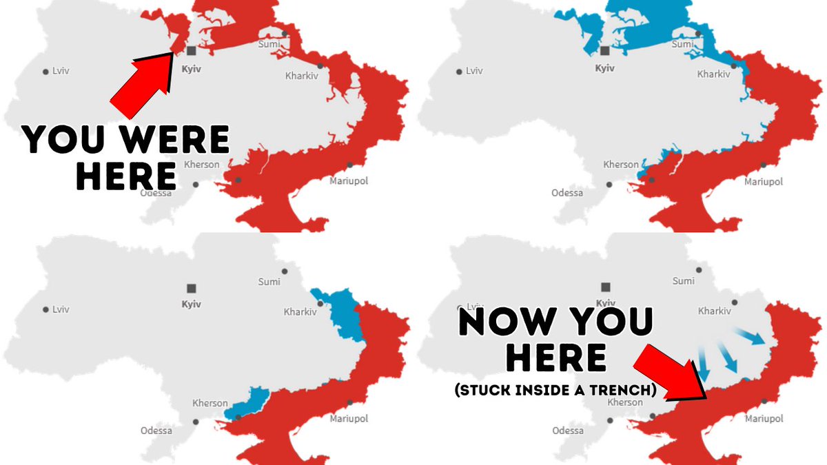 MilitaryLabb's tweet image. It's funny to me how that people are reminding 🇺🇦Ukrainians that they are failing because they are still in Robotyne with a long way to go to Tokmak and Melitopol. 
That might be true, but how did 🇷🇺Russians get to be 🤏this close to Kyiv and now they are trapped for months…