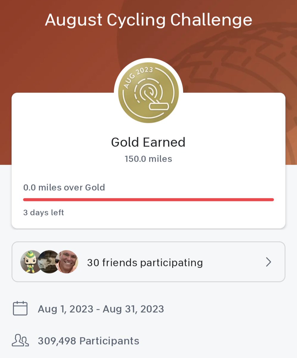Haven't posted on here in a while. School started back. Had to prep for a hurricane. But the fitness hasn't slacked.

For only the second ever month, earned gold in all challenges. 150mi biking, 40mi running, and 80k rowing. 

Now the machines are unplugged through the storm 😂