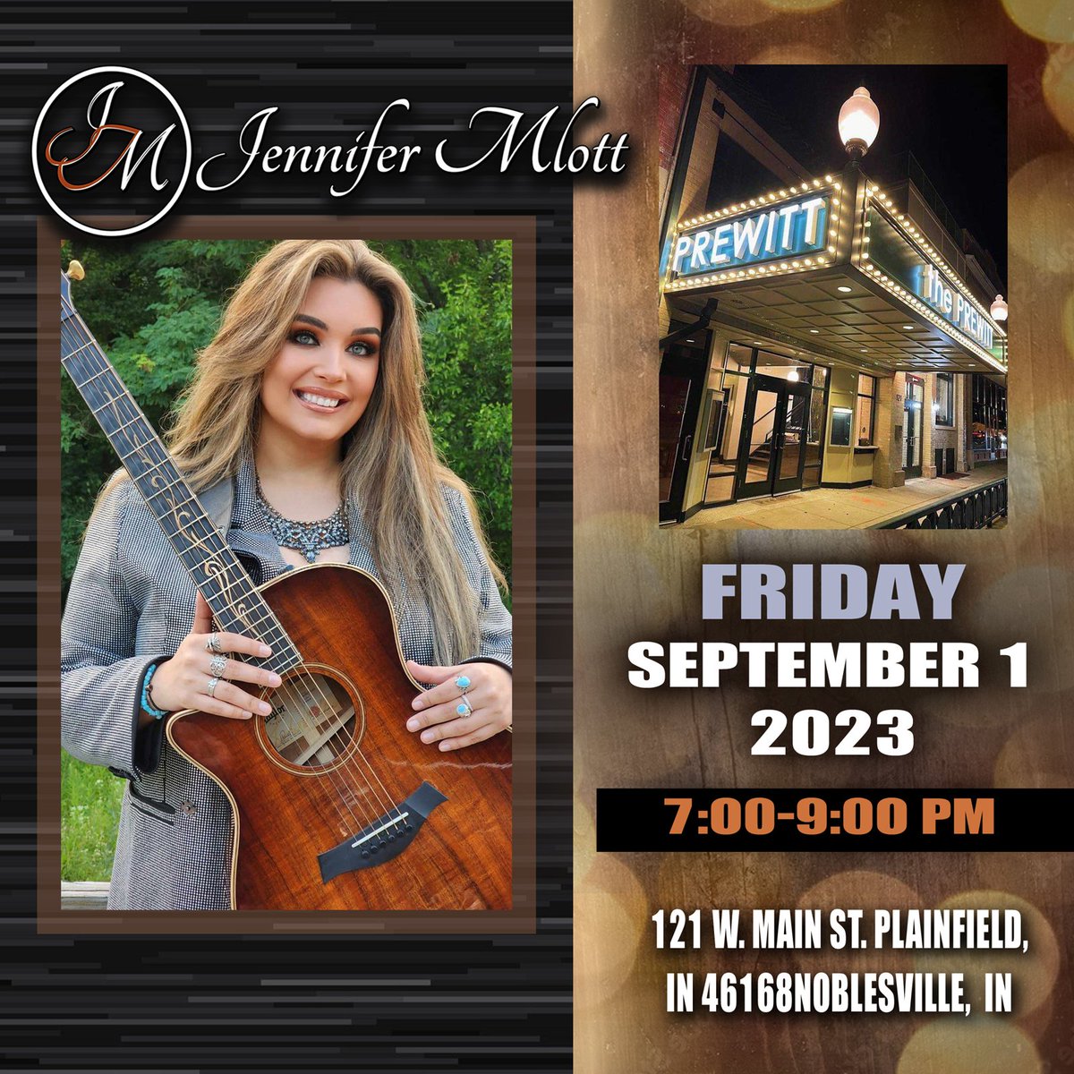 Friday Night! Join me on the beautiful rooftop at The Prewitt in Plainfield, Indiana. I will be performing from 7 to 9 pm. So bring your friends, family and enjoy the evening with me. #jennifermlottmusic