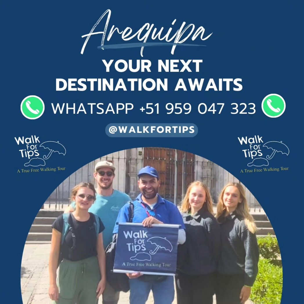 walk_for_tips's tweet photo. 🇩🇰🇩🇪🇬🇧 On Saturday, August 26th, we were able to walk through the historic center of my city.
#Arequipa #WalkForTips #Free #FreeTours #WalkingTours #Tourism #Perú #ontripadvisor🦉 #guidetours #GuideTravels ☀️ #普通話之旅 #rafting #PeruvianFood #CookingClass #August #Idalia https://t.co/x1gicqbSYo