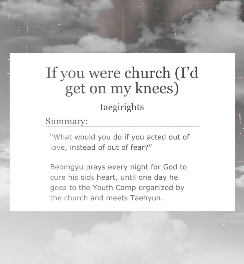 If you were church (I’d get on my knees)

+ Religious guilt
+ Love at first sight
+ Strangers to Lovers
+ 11.2k words 
+ for <a href="/bamtyunfest/">lovers fest: reveals 🍾</a> 

archiveofourown.org/works/49169776