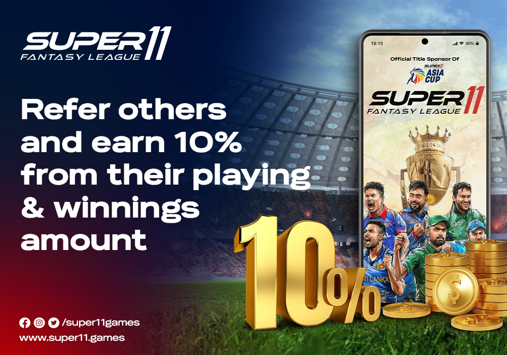 Super 11: Where Fantasy Meets Reality,
Refer your friends and earn a whopping 10% from their winnings!

Say goodbye to withdrawal charges,
Only a fantasy platform with ZERO withdrawal fees! 

#Super11 #dreamteam #Cricket  #FantasyCricket #FantasySports #FantasyStrategy