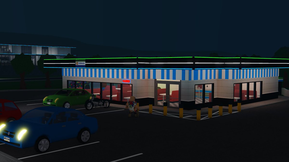 I made a 80s retro style restaurant in Bloxburg