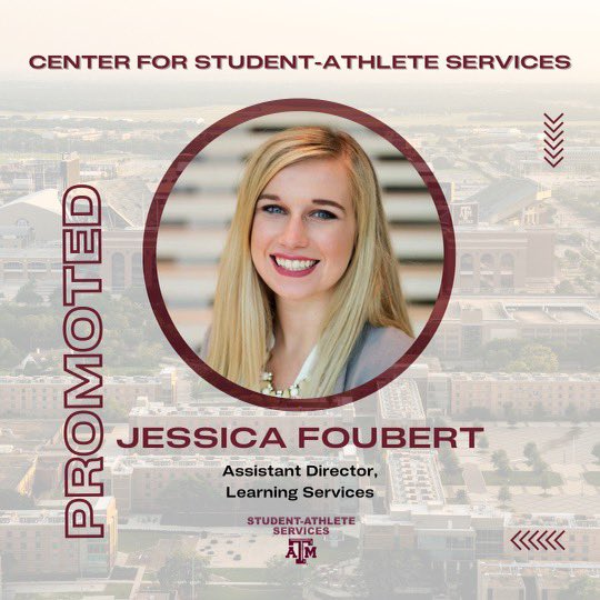FoubertJessica's tweet image. A little career update! Excited to continue serving our awesome student-athletes here at Texas A&amp;amp;M. Whoop! 👍