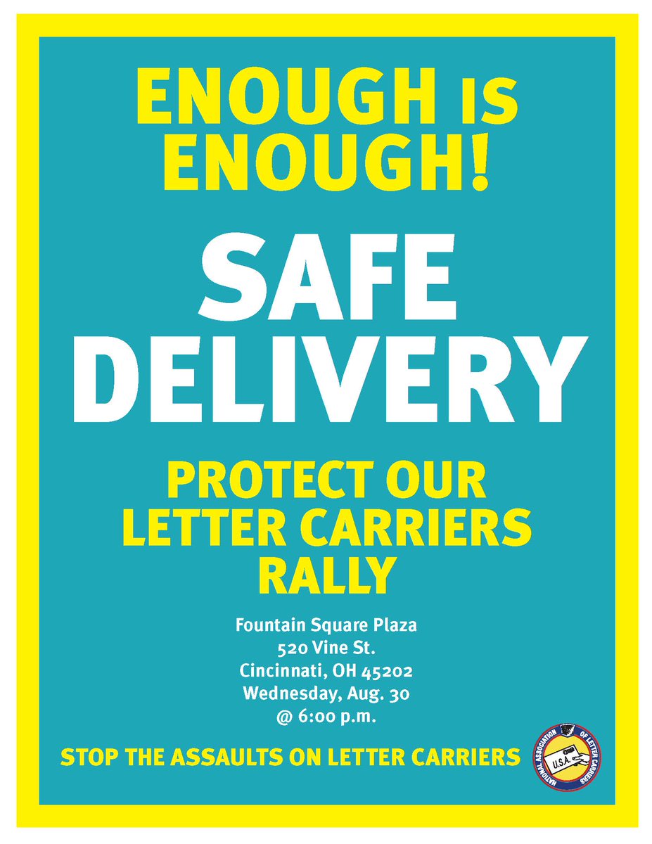 Letter carriers across the country are experiencing violent attacks while on the job at an unprecedented rate. This must STOP. Join NALC members in Cincinnati, OH TOMORROW as we demand action NOW from those responsible for protecting our letter carriers. #EnoughisEnough