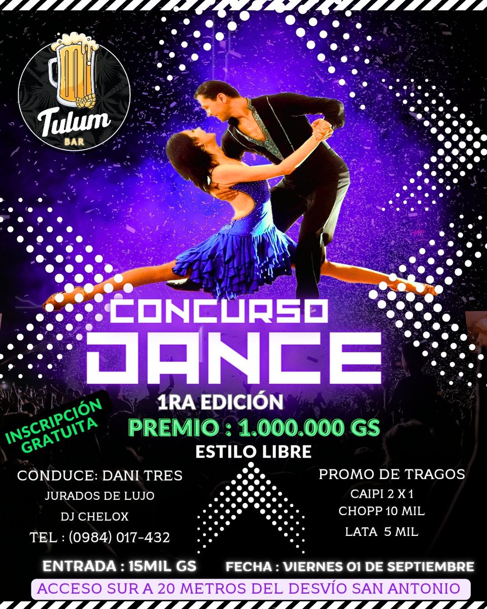 Este viernes 01 /Set arrancamos con todo🙌🏻
Llegó tu momento en <a href="/tulum/">Tulum, MX</a> 😍 inscripciones abiertas. 💃🕺✨

Promos :chopp 10mil caipi 2x1 Lata 5000
Info &amp; Reserva 📲0984017432