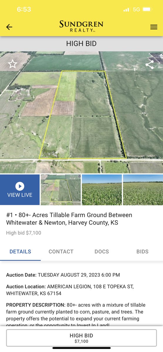 JeremySundgren's tweet photo. Another good test of the land market in Whitewater, KS tonight! $7100/acre #KansasLand #SundgrenAuction https://t.co/hB97NxqxUN
