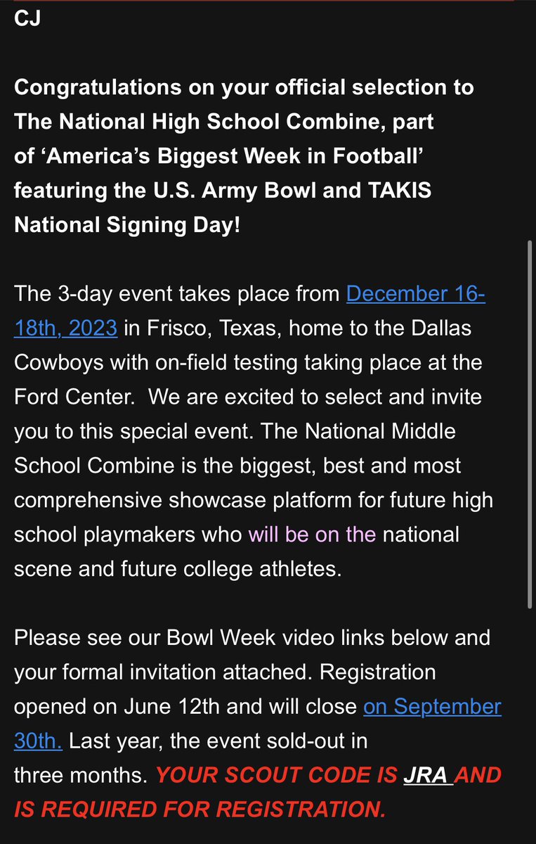 Thankful to be selected to compete at the U.S Army Bowl Combine ! @joeray36 @CoachMoe504 @CoachGotte @JasonHinkelman @Coach_Hartwick @OilerRecruiting