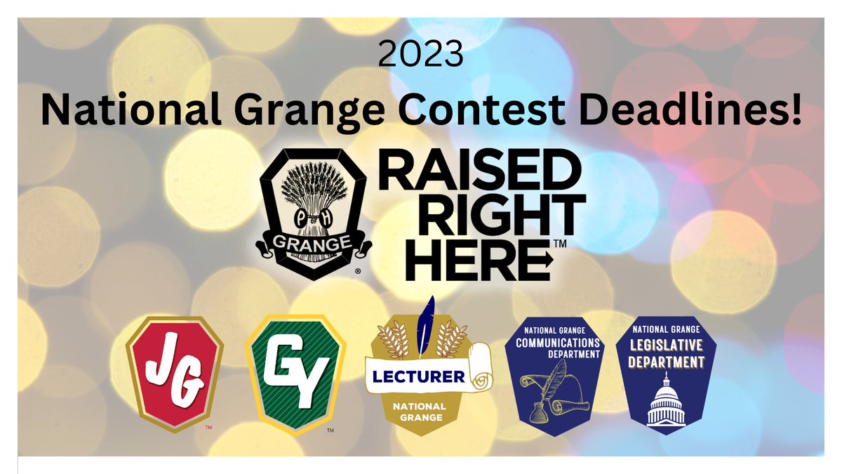 It's the final call for contest submissions for most of this year's National Grange contests!
Many contests are due by September 1st. Please check out the National Grange Guide to Contests (nationalgrange.org/wp-content/upl…) for a full list of contests and due dates.