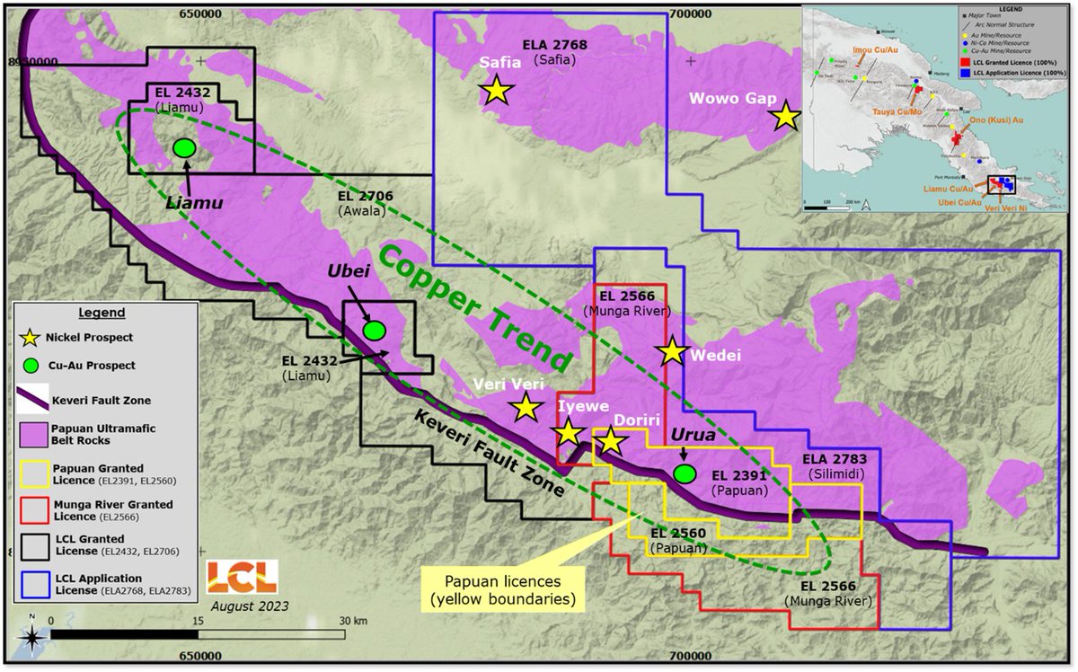 LclResources's tweet photo. LCL acquired the final piece of the Ni Camp around our Veri Veri Project. Note the proximity of Iyewe, Doriri &amp; Veri Veri.  Likely to be priority sub-area for us, as is Wedei, possibly the largest, most coherent Ni surface anomaly in PNG. See ASX release. https://t.co/TiSSc7yRLo https://t.co/FIWH8KOEcJ
