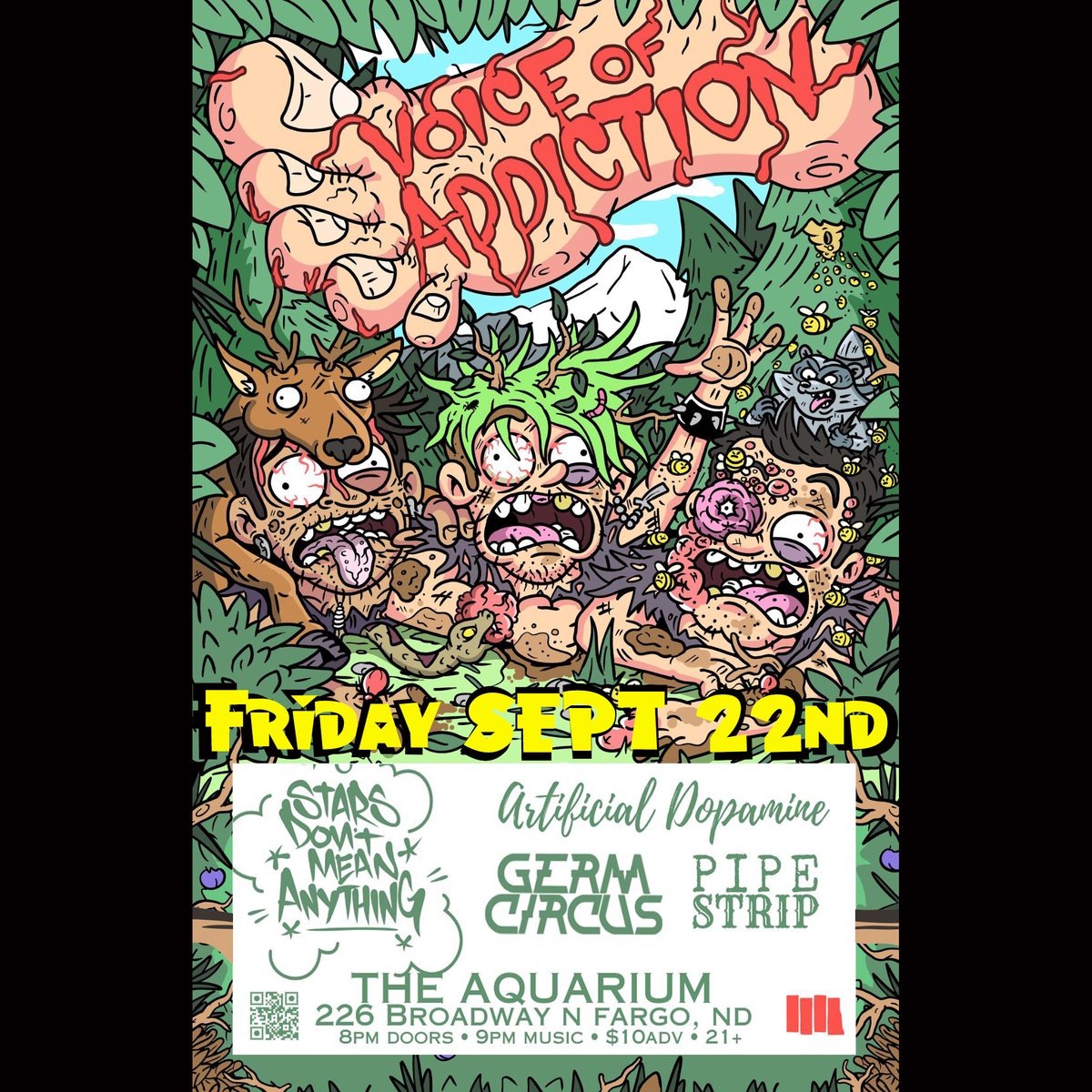 FRI SEPT 22nd FARGO ND <a href="/VOArockers/">Voice Of Addiction</a> (chicago) #starsdontmeananything (NM) #GermCircus <a href="/artificialdopa1/">artificialdopamine</a> #PipeStrip at <a href="/AquariumFargo/">The Aquarium Fargo</a> facebook.com/events/6565891… #PunkShow #punk #VoiceOfAddiction #Chicagopunk #punkrock #VOA #DIY #FYP #WildintheWest