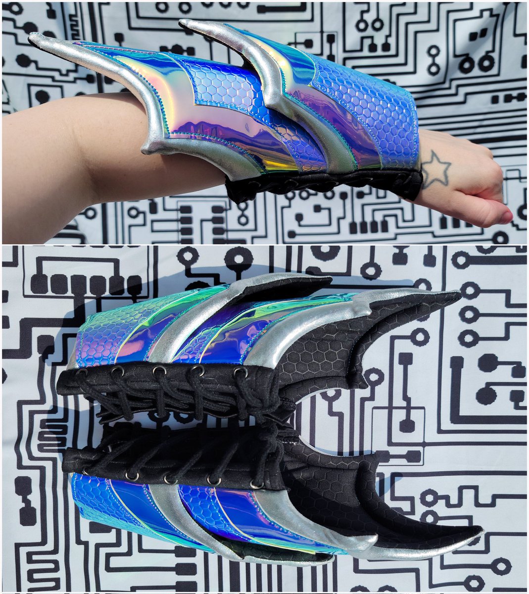 elliss_seven's tweet photo. MISSION SUCCESS! Custom laced wing cuffs. Silver plated with dark pearl / blue hex. Lined with black hex.
Want your own??
I'm offering a 40% off deal!
Code:: AUGUST40
Offer ends Sept 1st.
https://t.co/TvEgValXL4
#cyberarmor #cyberwear https://t.co/0xl11Fobib