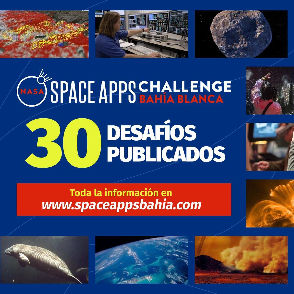 SpaceAppsBahia's tweet photo. ¡Las descripciones de los 30 desafíos del @NASA  Space Apps Challenge 2023 ya están disponibles! 🎉 
Explorá en https://t.co/UEIRk9XcWK los desafíos del #SpaceApps de este año para decidir cuál vas a elegir con tu equipo el fin de semana del 7 y 8 de octubre 🔎 #BahíaBlanca #NASA https://t.co/jBd8CcXY9s