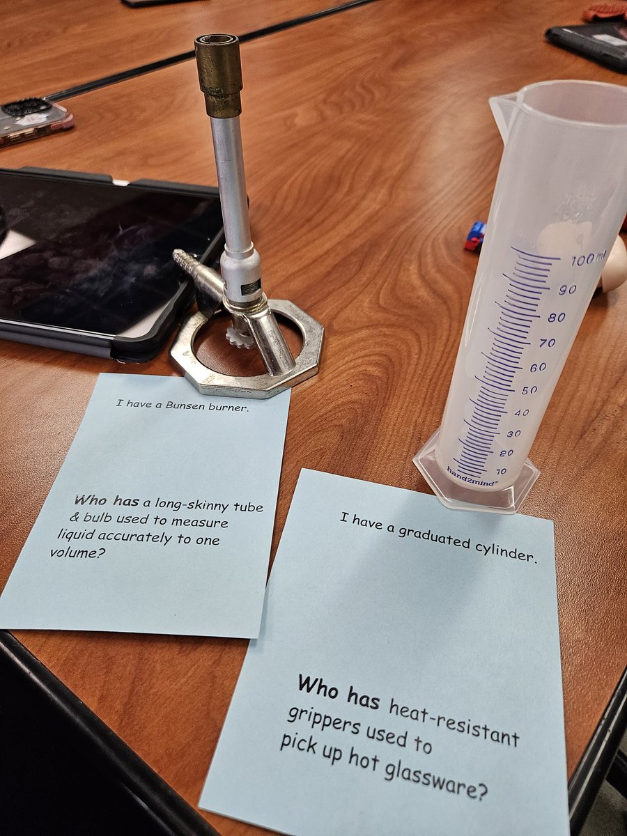 thehaleyarroyo's tweet photo. Learners requested a workshop on lab equipment that might be useful for their #waterpurity #PrBL in @NewTechCoppell #ChemAtNTHC. Cue creation of a scavenger hunt followed by a class practice of #IHaveWhoHas.

#bunsenburner #volumetricflask #graduatedcylinder

#NTHCinnovate https://t.co/rBxBFHxISA
