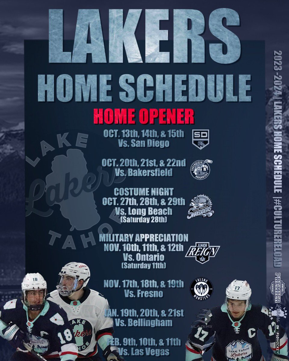 ⚓️MARK YOUR CALENDARS!⚓️

Lakers Hockey returns to South Lake Tahoe starting October 13th, 14th, and 15th with the Home Opening series against the <a href="/usphlsabers/">San Diego Sabers</a> 

All games are available to stream as well only on FLO HOCKEY TV!

#usphl #dankshow #culturereload⚓️ #tahoelakers #ltl
