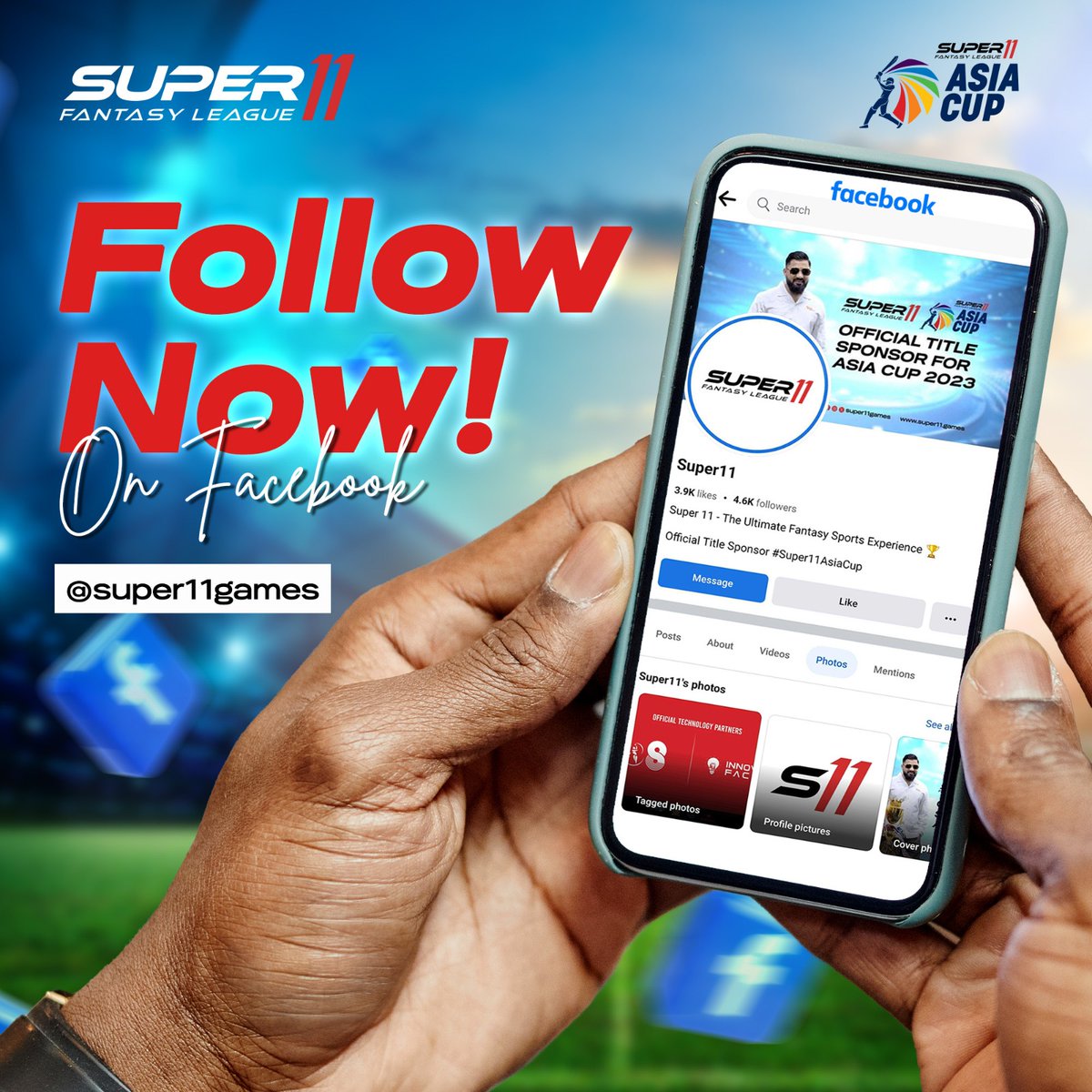 Follow us for exclusive behind-the-scenes content, player interviews, and live match coverage. 

Hit that 'Follow' button &amp; let's make our Facebook community the ultimate hub for Super 11 fans worldwide 

facebook.com/Super11games

#Super11  #facebook  #community #FantasySports