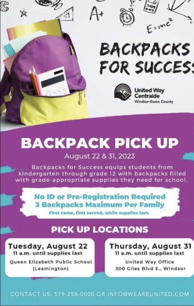 Are you in need of a new backpack Mustangs? These are being handed out this Thursday at 300 Giles Blvd E until supplies run out!