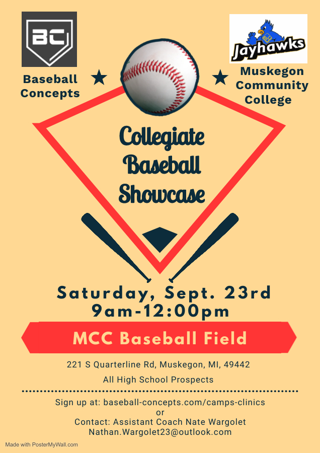 Interested in playing College Baseball? Want to showcase your abilities in front of College Coaches?
If those answers are yes, then <a href="/BaseballConcept/">Baseball Concepts</a> &amp; @MCC_Jayhawks present: