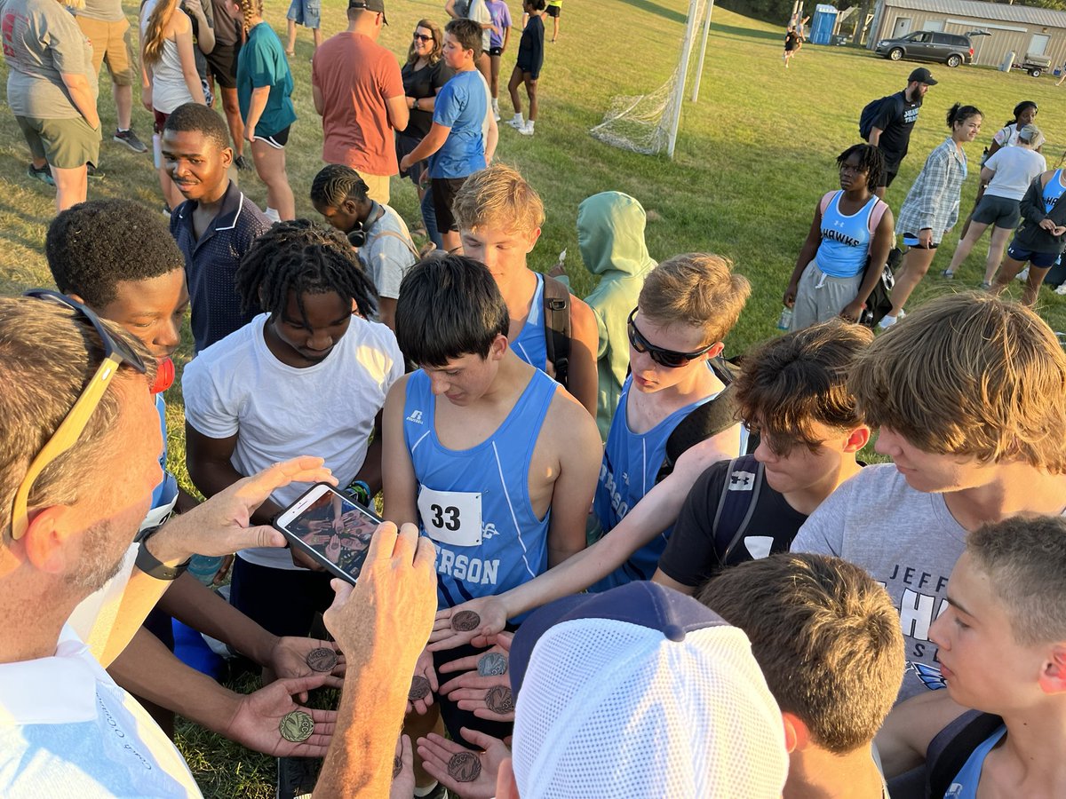 CRJHawkXC's tweet photo. The J-Hawks had a great night at Hillcrest! Both JV and Varsity teams finished 1st overall. Curtis Sanders was the individual champion and Rexton Travagiakis &amp; Caden Davis had solid races coming in 3rd &amp; 4th, respectively. Lots of individual medals in both races! Great job guys! https://t.co/8ih5lO1Z2I
