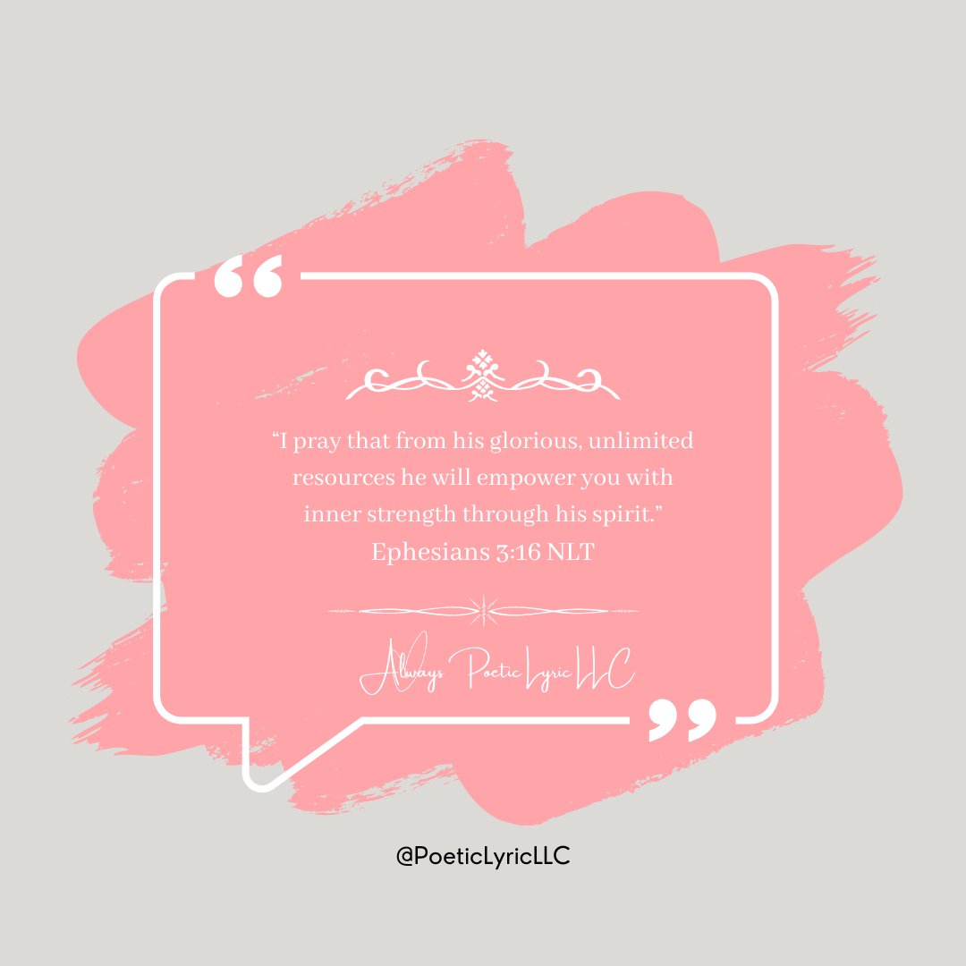 PoeticLyricLLC's tweet photo. #ipray #hewillempoweryou #innerstrength #throughspirit #ephesians316 #nltbible #cometogod #poetrycommunity #poet #poeticlyricllc https://t.co/n1DoSiuA2g