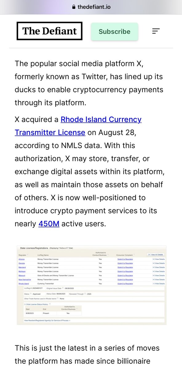 【速報】
Twitter（Ｘ）、正式に暗号資産がスタート

✅アメリカの暗号資産ライセンス
✅ついに、免許を手に入れた
✅正式に、暗号資産を使えるライセンス
✅法的な準備も整った

Xコインの具体的な情報も、もうすぐ発表されるはず

また新情報が来たら、このスレッドでシェアしますので