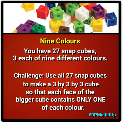DP_math's tweet photo. 👋 Hello math friends. Here's an open-access slidedeck offering LOTS &amp; LOTS of math puzzles, challenges, &amp; prompts:

https://t.co/TJX5849cs3 

We invite u to share the link w/ all your math educator peeps. #dpmath #DPMathItUp

For e.g., One of our favs is @nrichmaths 9 Colours 👇 https://t.co/GEIzSU8Jzv
