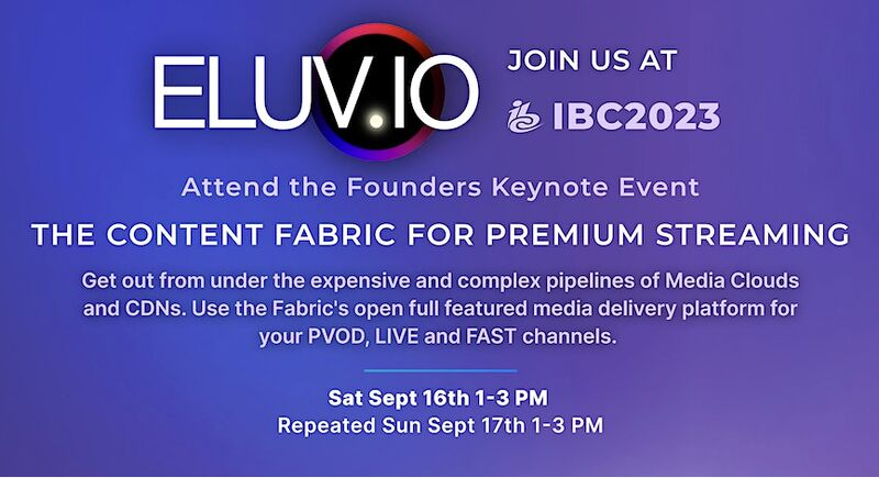 cellwood's tweet photo. 17 days until IBC 2023! Make sure to add us to your schedule and we'll show you how our platform gets you out from under expensive CDNs and complex media pipelines.
Register: https://t.co/NunmuLBbe3
#ibc2023 @EluvioInc #media https://t.co/cEact9vtSI