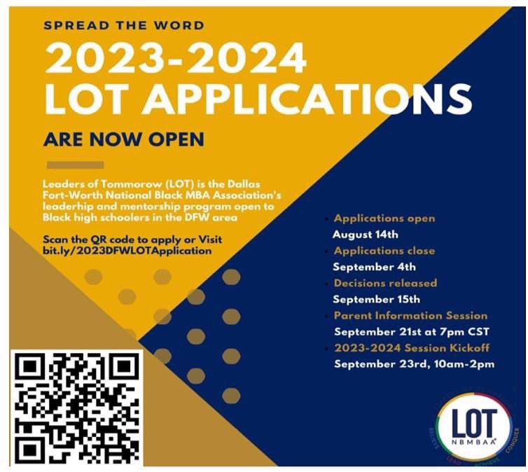 Calling all Leaders of Tomorrow! Don’t miss this opportunity to develop your  leadership skills and be mentored through DFW NBMBA Association. Applications close September 4.