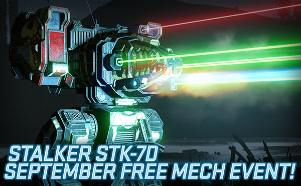 MechWarriorF2P's tweet photo. Stalk-tember is coming! Get a free Stalker STK-7D in the September Free Mech Event! Details here https://t.co/HIDxp7HyZK https://t.co/W5oLBvL4wX