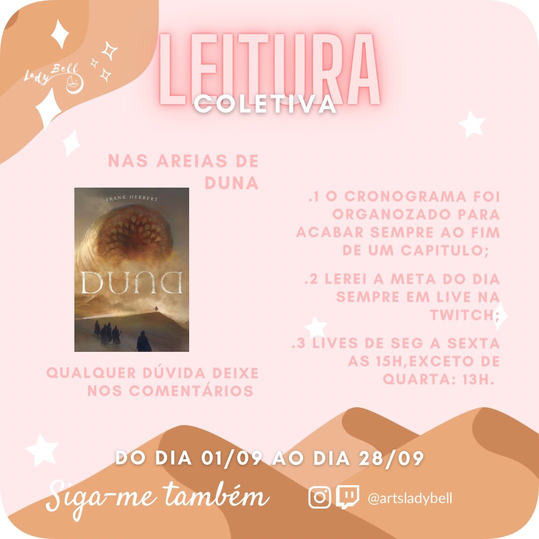 LadyBellArts's tweet photo. ✨Leitura Coletiva!✨
Link para a leitura coletiva no https://t.co/NRbRyKX6k1: https://t.co/QiOzrv3D2y
Participe dessa leitura comigo 💕

#duna #nasareiasdeduna https://t.co/tENeMLrnjc