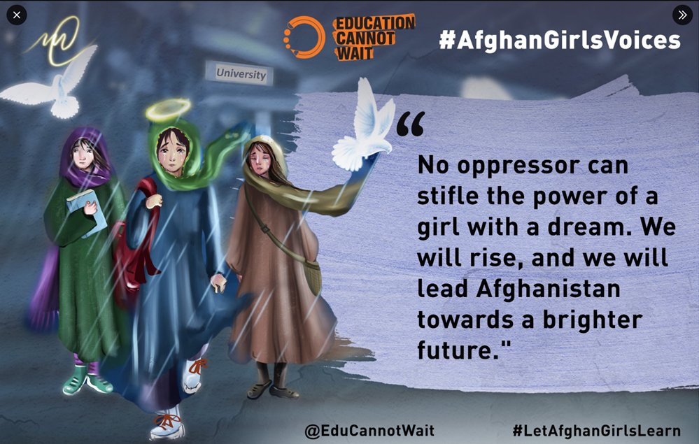 KentPage's tweet photo. “No oppressor can stifle the power of a girl with a dream. We will rise and we will lead #Afghanistan towards a brighter future."

Please retweet to lift #AfghanGirlsVoices whose right to #education is being denied.

@EduCannotWait👉https://t.co/qUfOsKQzg6

@un @bmz_bund @sida https://t.co/eWMM3kiTBP