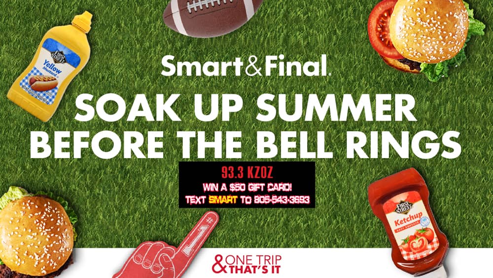 Want a KZOZ Labor Day Bonus? Text "SMART" to 805-543-3693 to win a $50 <a href="/smartfinal/">Smart & Final</a> Gift Card! Shop Smart &amp; Final this Labor Day for deals on everything you need for an epic end-of-summer cookout! #OneTripAndThatsIt kzoz.com/2023/08/25/93-…