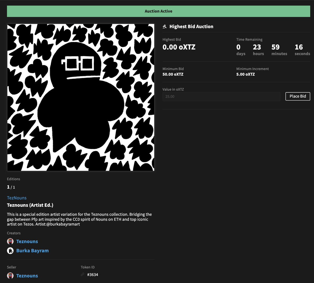 The <a href="/burkabayramart/">Burka Bayram</a> teznoun x artist edition auction is LIVE NOW! 

Bidding starts at just 50 tez for this amazing 1/1. 
Good luck to all and sharing is caring. 

objkt.com/auction/e/Z5Kg…