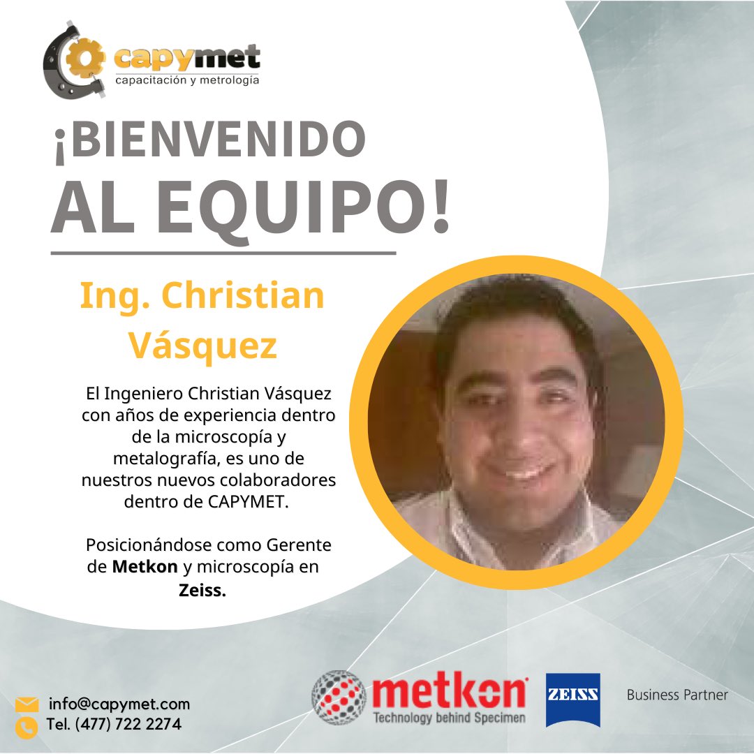 ¡Bienvenido Ing. Christian! 👏

Nos encanta formar equipo, trabajar con personas entusiastas, creativas, y con una gran actitud de aprendizaje.

"Solos podemos hacer tan poco, juntos podemos hacer tanto." Helen Keller 👨🏻‍💻

•
•
•
#capymet #Metkon #zeiss