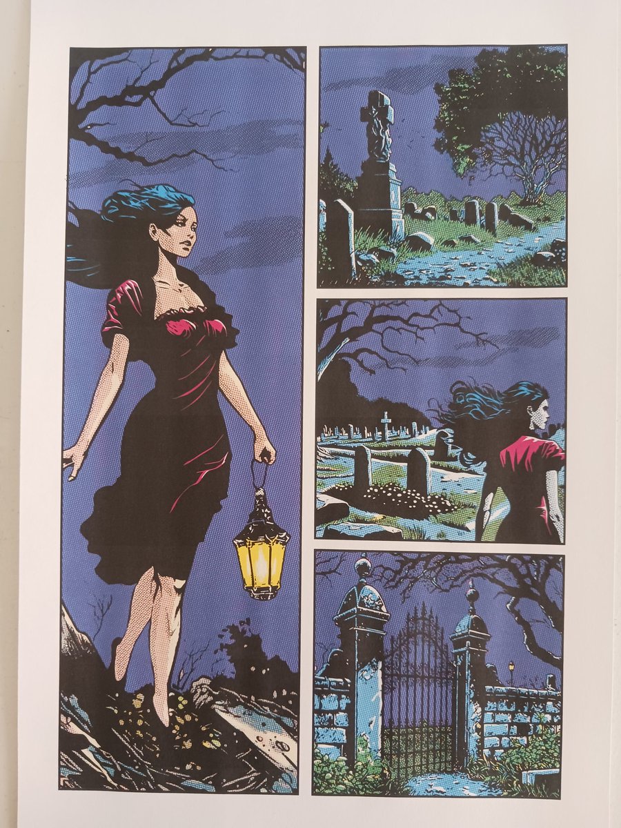 Test print of a "page in progress" from the upcoming Midnite Mausoleum comic. We're talking 2024 so don't get too excited yet 😆 art by Timothy Aymar  - Colors by Marlena