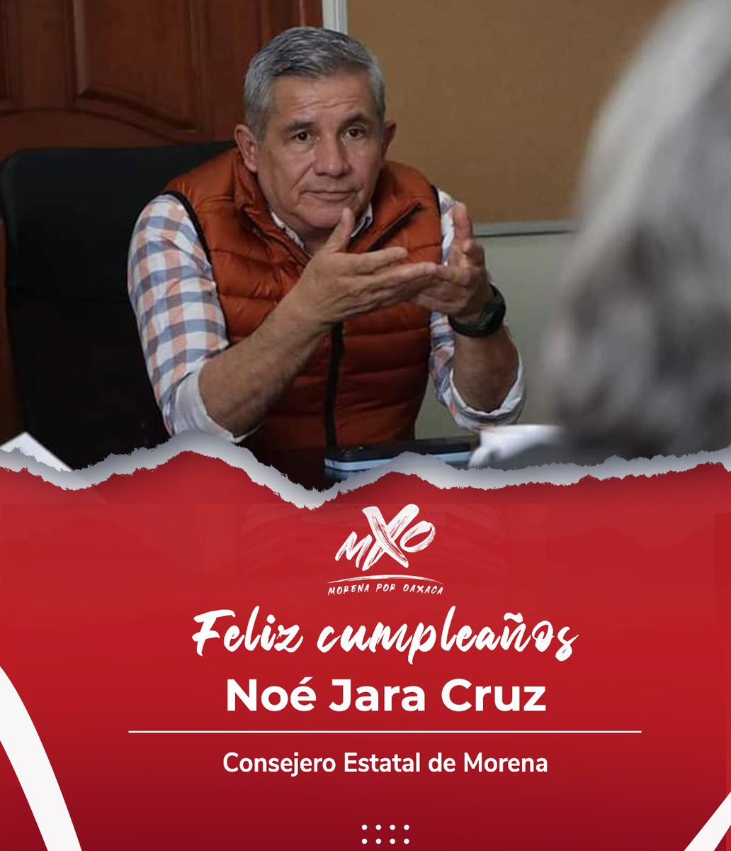 Hoy felicitamos por su cumpleaños a <a href="/noejaracruz/">Noe Jara Cruz</a>, Consejero Estatal de Morena, le deseamos mucha salud y éxito. 🤝

🥳 ¡Feliz cumpleaños!🎊

#MorenaPorOaxaca
#Morena
#Oaxaca