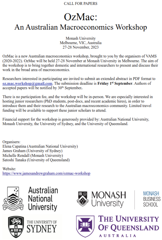 econtanaka's tweet photo. Final reminder for our macro conference in Melbourne this November: The submission deadline is this Friday (September 1st).

We look forward to reading your submissions! #EconTwitter https://t.co/cG4pt5pwrR