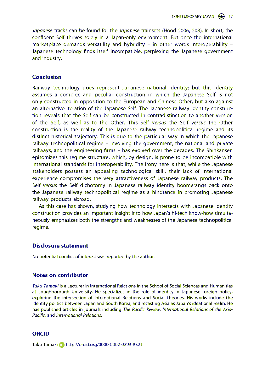 CJ_jrnl's tweet image. New #OpenAccess article: Does #railwaytechnology represent Japanese national identity? @TakuTamaki @lborouniversity examines Japan&apos;s railway #technopolitical regime &amp;amp; challenges vis-à-vis Europe &amp;amp; China in global railway technology @japansocsci #shinkansen doi.org/10.1080/186927…
